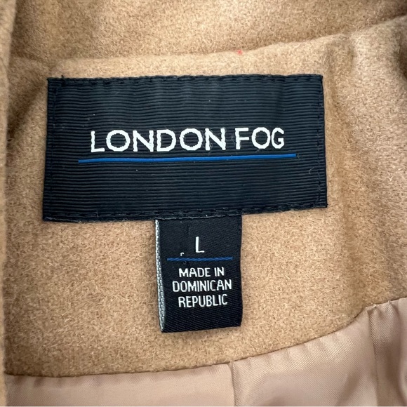LONDON FOG Beige Tan Wool Blend Double Breasted Long Sleeve Pea Coat Jacket Sz L - Picture 12 of 15